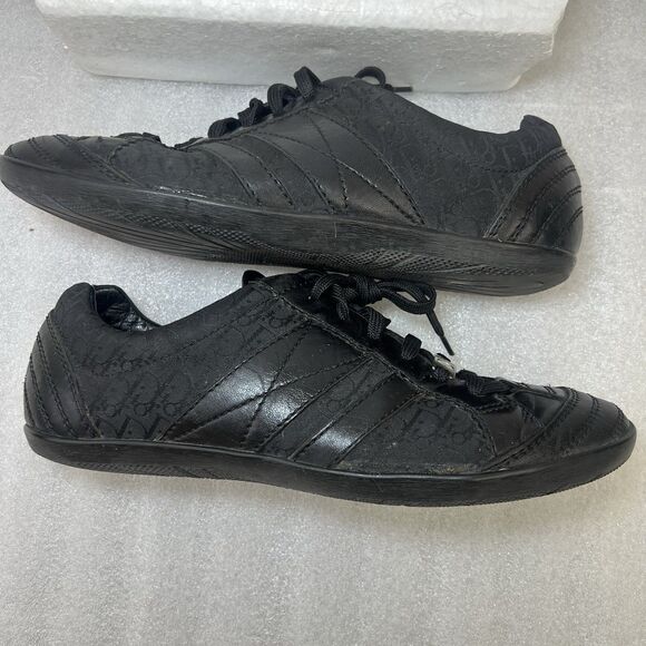 Christian Dior Vtg Trainers Low Black Leather Canvas Womens Sneaker Sz 37.5 US 7 - Picture 11 of 15
